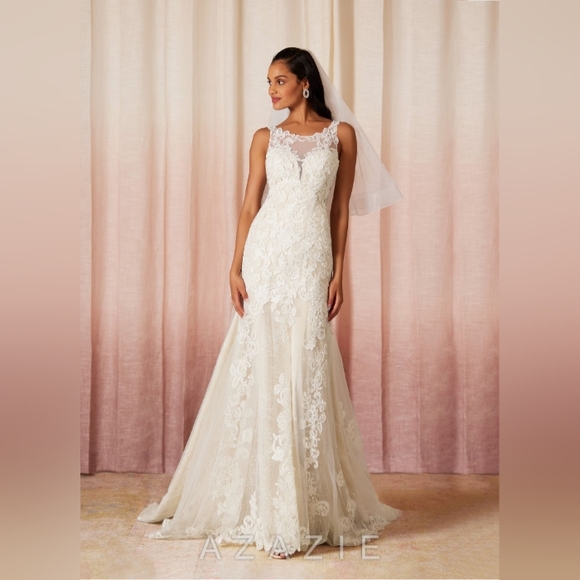 Azazie Divine Wedding Dress Diamond White/Champagne WD14 NWT - Picture 1 of 6